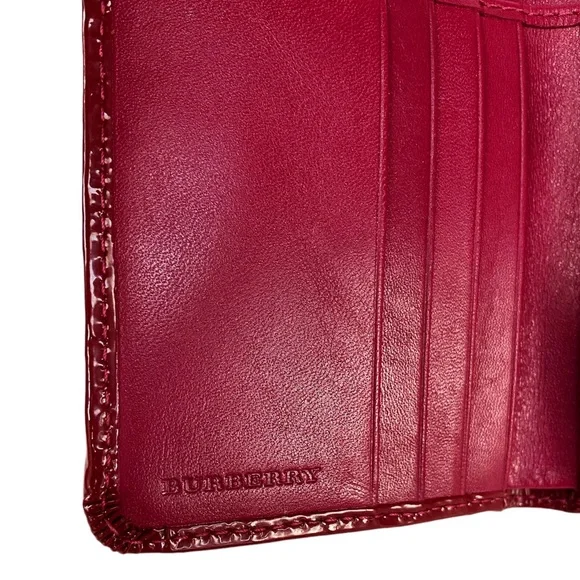 Burberry Nova Plaid Patent Leather Trim Bifold Wallet Magenta and Black